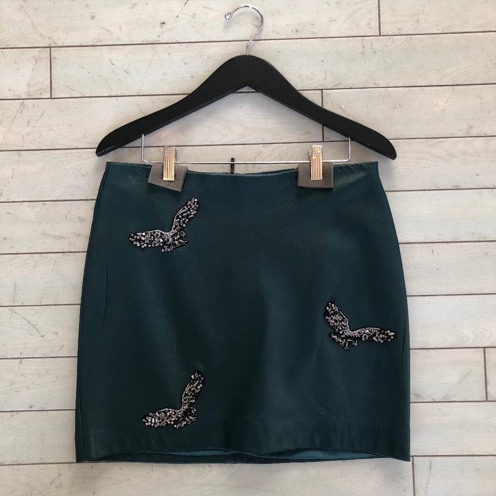 Eagles Embellished Leather Mini Skirt Size 8